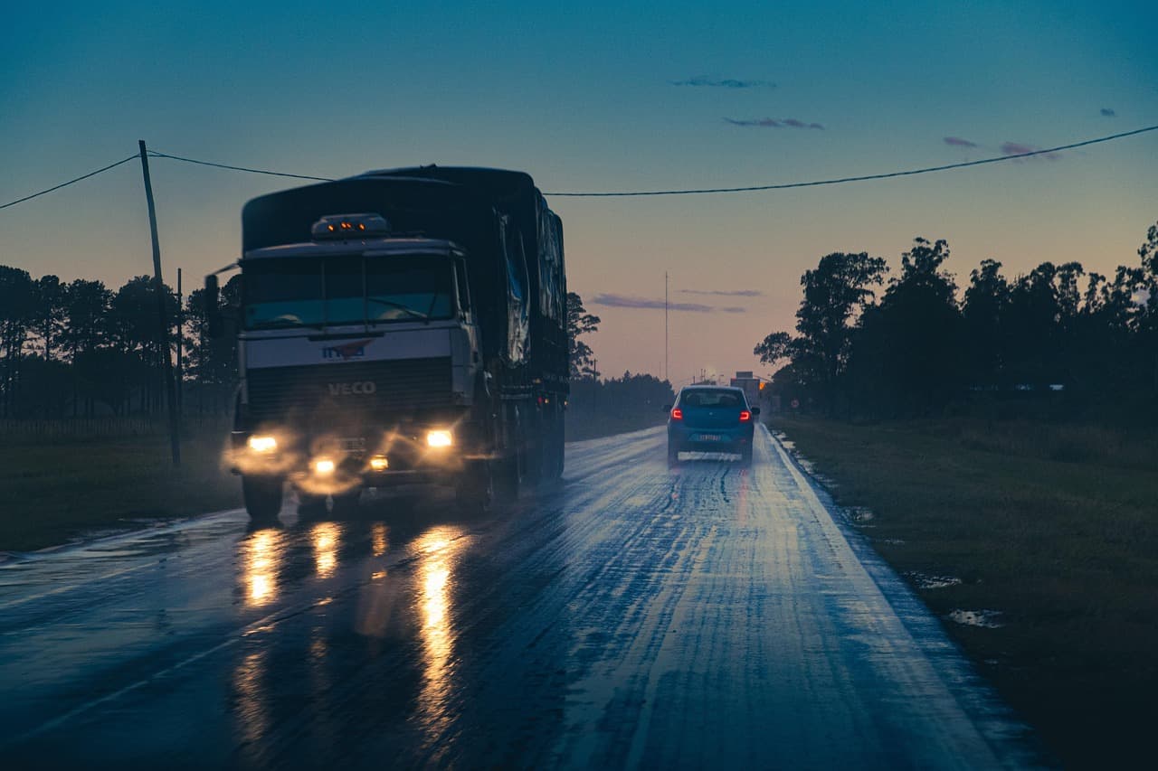 Truck driving on a highway at night in Nashville